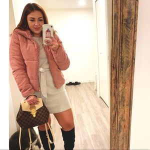 Pink cord puffer jacket